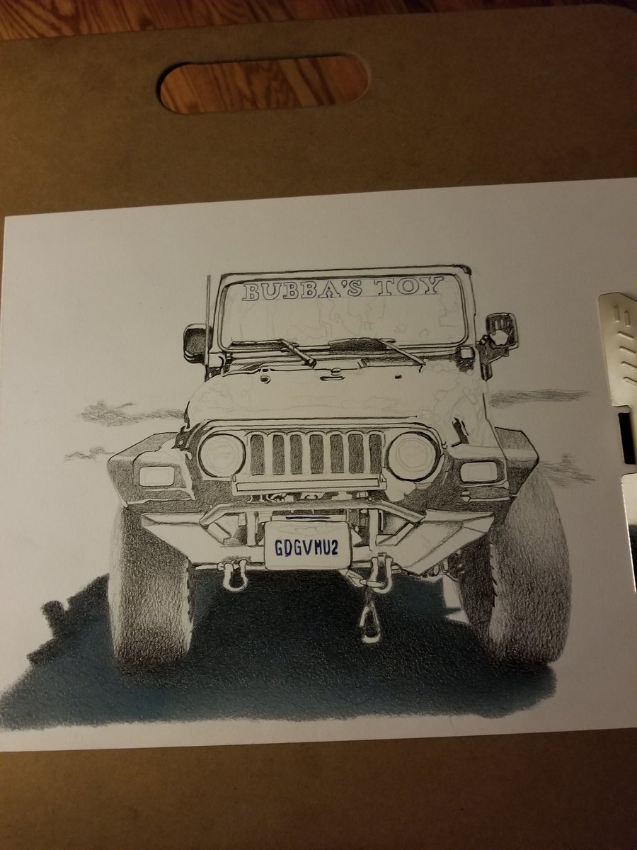 Devildogart1's tweet photo. Made some progress on this piece for a good friend. Nursing my foot still... darn it's hard to heal a sprained ankle. 
https://t.co/zGQMO4WXFJ
https://t.co/D6ACDkp2Zy #devildogart #commissionsopen #coloredpencil #prismacolorpremier #prismacolor #jeepfreeks #jeep https://t.co/McBEP1HPBX