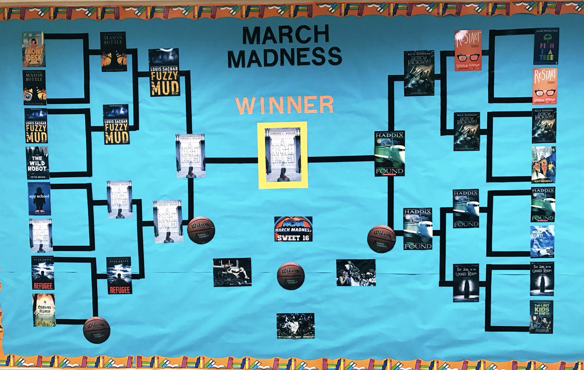 UESLibrary's tweet image. After such a close race, congratulations to our #MarchBookMadness winners: A Night Divided by @nielsenwriter and Swindle by @gordonkorman! 🏀📚