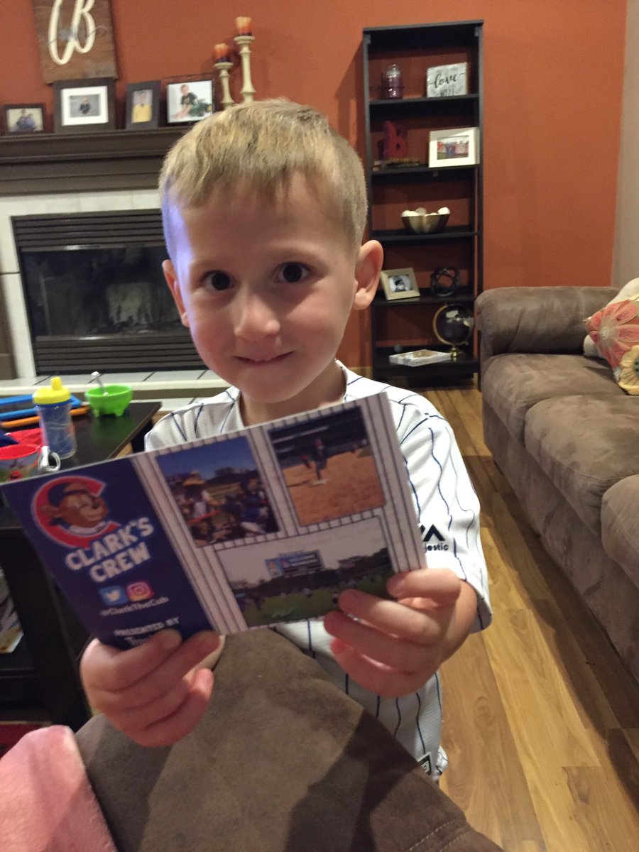 Knbauer87's tweet photo. My nephew is pretty excited about his postcard from @ClarktheCub  He doesnt even know about the rest of the goodies he is getting from Clark’s Crew yet! #FutureCub #ClarksCrew #JavysBiggestFan #cubs https://t.co/DfnKfy6bbC