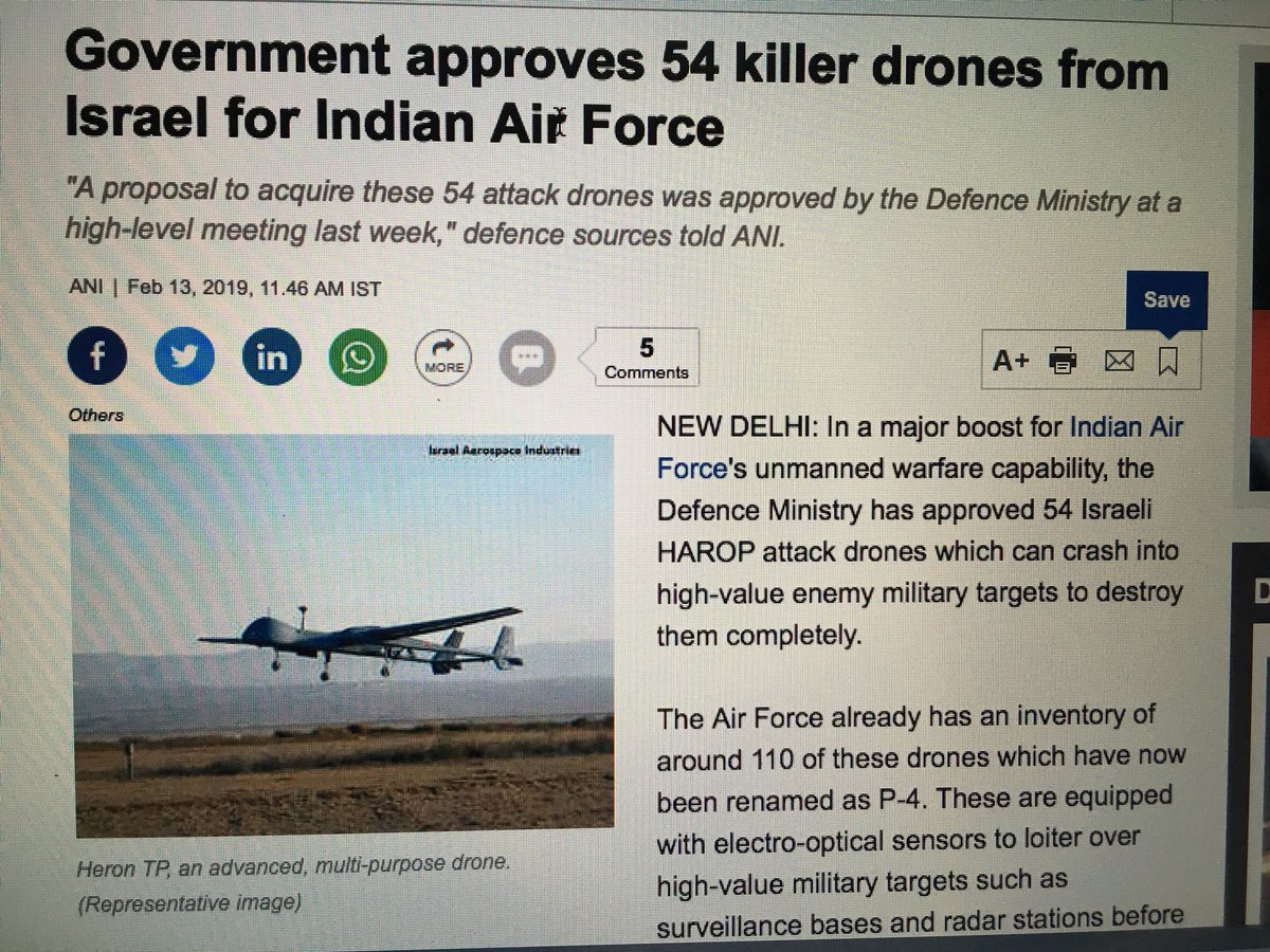 A significant boost to the Indian Air Force after the Government has approved 54 Israeli HAROP attack drones along with the US made Predator attack drones also to be ordered soon. Under project Cheetah, India & Israel will be converting existing drones to Attack drones over a yr.