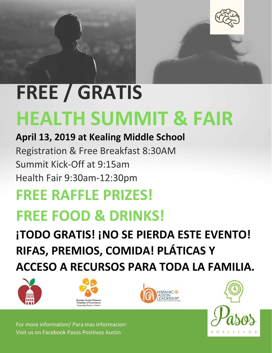 TravisCountyTX's tweet photo. Join Hispanic Austin Leadership and AISD for a Community Health Summit focused on mental wellness and health on April 13 at Kealing Middle School. Students and families will learn about the AISD mental health and community resources. https://t.co/eriyF4wZqG