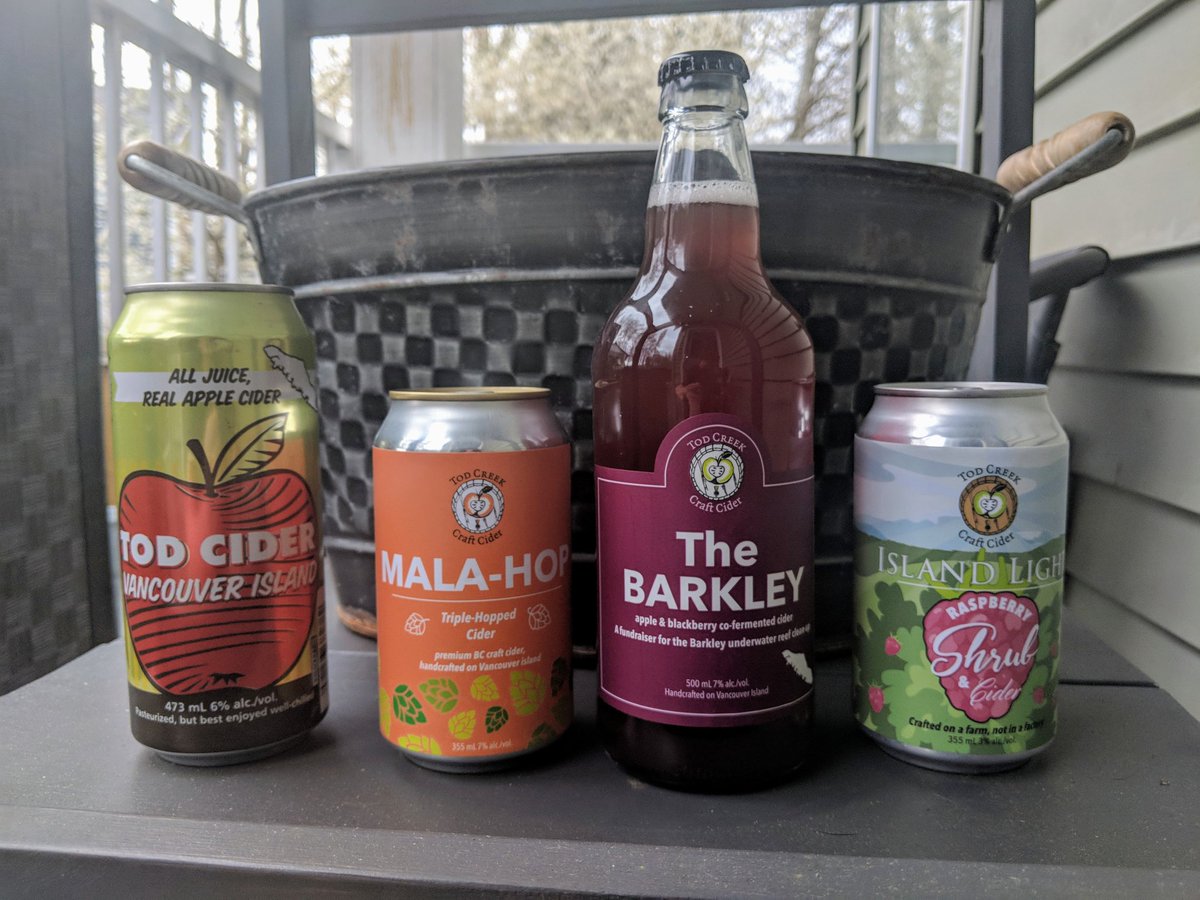If you are going to the @nanaimokinsmenbeerfest tonight, come see us at the @todcreek booth! Refreshing Vancouver Island Craft Cider.  Pouring these gems...#todcider #malahop #thebarkley #islandlightraspberryshrub #craftcider #drinklocal #bcapples #hoppedcider #refreshingdrycider