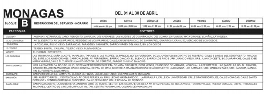 CaribenaFM's tweet photo. Plan de Administración de Cargas del Estado Monagas, recomendamos identificar a qué bloque pertenece (A,B,C,D o E)  

(1/2) https://t.co/ao5GatUOhb
