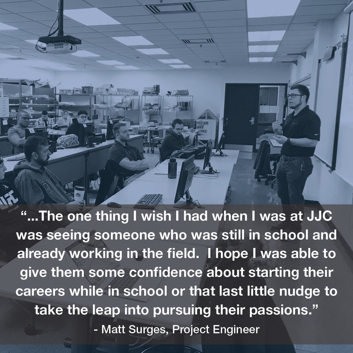 Power_Construct's tweet photo. Joliet Junior College alum & Power Project Engineer, Matt Surges headed back to campus to speak to students about IPD & the Power APE program. @JolietJrCollege #OurPeopleOurPower #GrowWithPower https://t.co/d4B5ArPStB