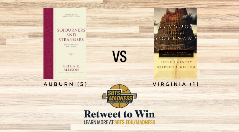SBTSadmissions's tweet photo. We are coming down to the end of #SBTSmadness! We are so excited to see what books have made their way this far. We have Gregg Allison up against Stephen Wellum and @DrPeterGentry both with @crossway ! RT to win as this is one of the last opportunities! 🏀 📚 https://t.co/LIOdstAav7