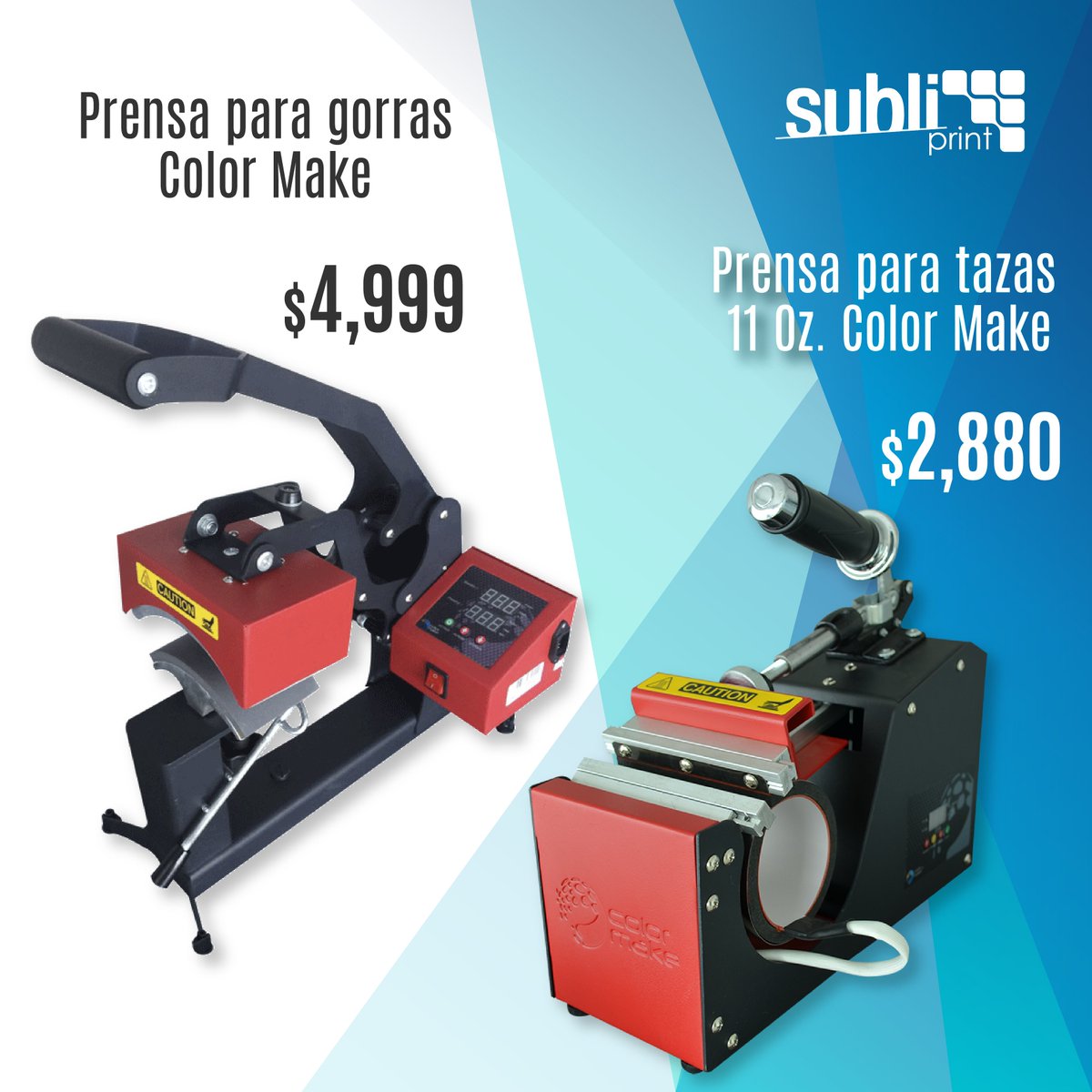 SubliPrintMx's tweet photo. Aprovecha nuestros precios en la #prensas de #tazas y la prensa de #gorras. Con ellas podrás realizar trabajos de sublimación de tazas o gorras de manera rápida cómoda y práctica ¡Y son de la marca Color Make!

¡contáctanos! 📱 553566-8097 📞 55 7030 7254
contacto@subliprint.mx / https://t.co/SWtb5OdUPZ