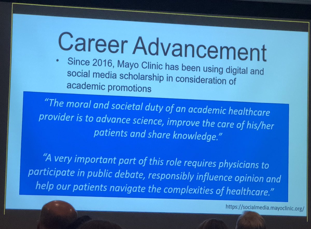 SusanLouMD's tweet photo. Fascinating! Since 2016, Mayo Clinic has been using social media scholarship in consideration of academic promotions! @psufka @VAMinneapolis #MPLSVAGrandRounds #MedTwitter #FOAMed https://t.co/x7SmEMHD3U