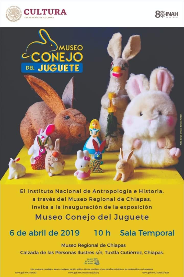 Cooltoura_CH's tweet photo. #AgendaCool
#CooltouraChiapas te invita a la exposición temporal "Museo Conejo del Juguete" 🐇 en el @MuseoRegionalCH #Tuxtla 🧩🎲🧸
¡No faltes mañana 6 de abril a la inauguración! 🙃 https://t.co/4r4nnzi8Vp