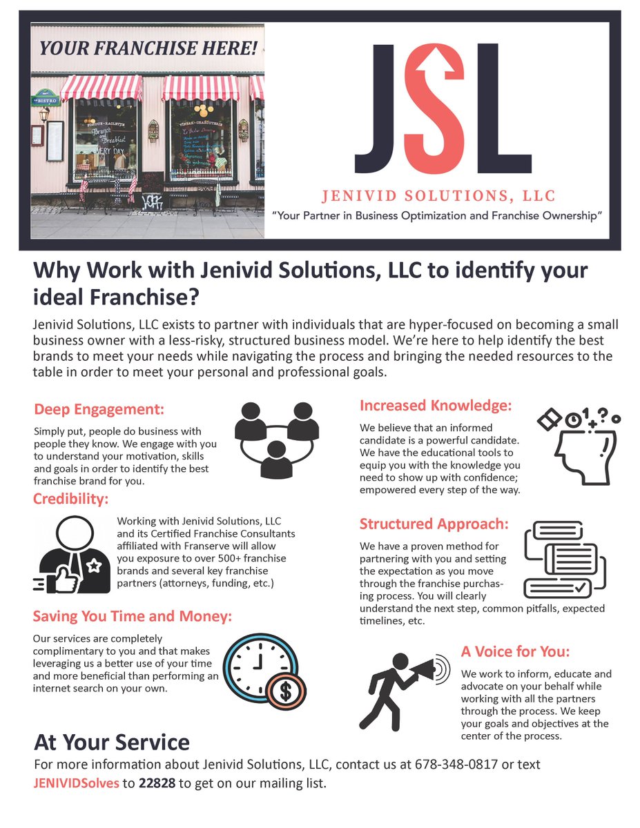 So you have asked yourself 'Why would I want to #franchise?' Great question! Franchising allows you to benefit from others experience by connecting with a proven #Brand! Get #FranchiseTraining #FranchiseMarketing #FranchiseSupport. #JenividSolves