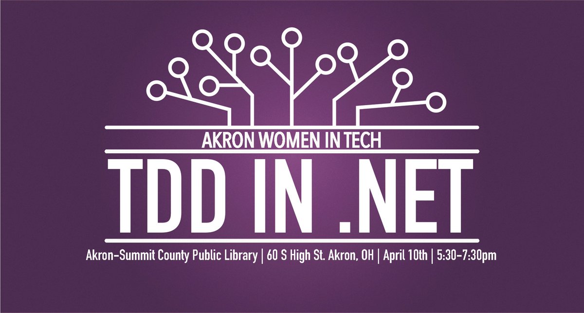 AkronWiT's tweet photo. Are you joining us for our next event? TDD in .Net is a beginner friendly workshop. All you need to participate is Visual Studio Code installed on your laptop. #womenintech #tech #akrontech
https://t.co/uREezise2x https://t.co/lAKTGeooCd