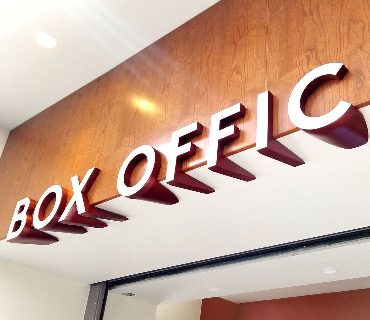 evergreensign's tweet photo. Not to be outdone, the interior sign package for Myrtle Woldson Performing Arts Center rivals the exterior with a seamless design. The dimensional lettering integrates beautifully into the architectural design of this amazing new facility. https://t.co/cSvB7HjpTL