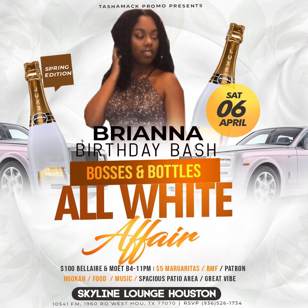 LadytTasha's tweet photo. BOSSES & BOTTLES ALL WHITE PARTY @skylinehookah (10541 FM 1960 RD WEST) @IIDEEP INDMIXX / BIRTHDAY PARTIES ON DECK / $100 BOTTLE SERVICE B411PM / HOSTED BY @Princeyoung5 / GREAT / FOOD / MUSIC GREAT VIBE!!! BOOK NOW (936)526-1734 #htownparty #htownnightlife #houstonparty https://t.co/0vtzEKAe4V