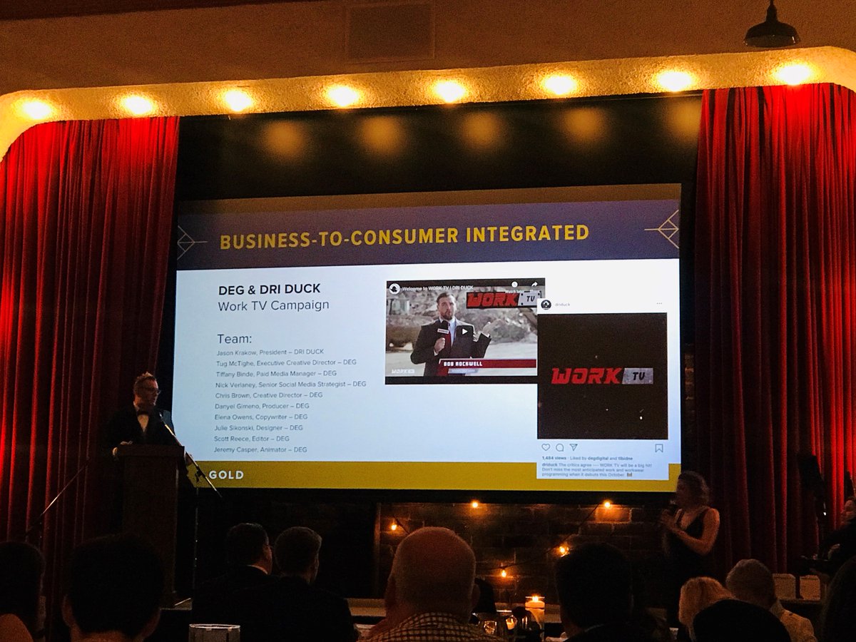 DRIDUCK's tweet photo. Congrats to our awesome marketing agency @DEGdigital for winning GOLD for our WORK TV campaign! We're forever grateful for the hard work and dedication you guys bring to the table for DRI DUCK. It was an honor to attend the #KCDMAAMBITS with you! 💪 #WorkTV #DRIDUCK @kcdma https://t.co/LgZEVLMW5x