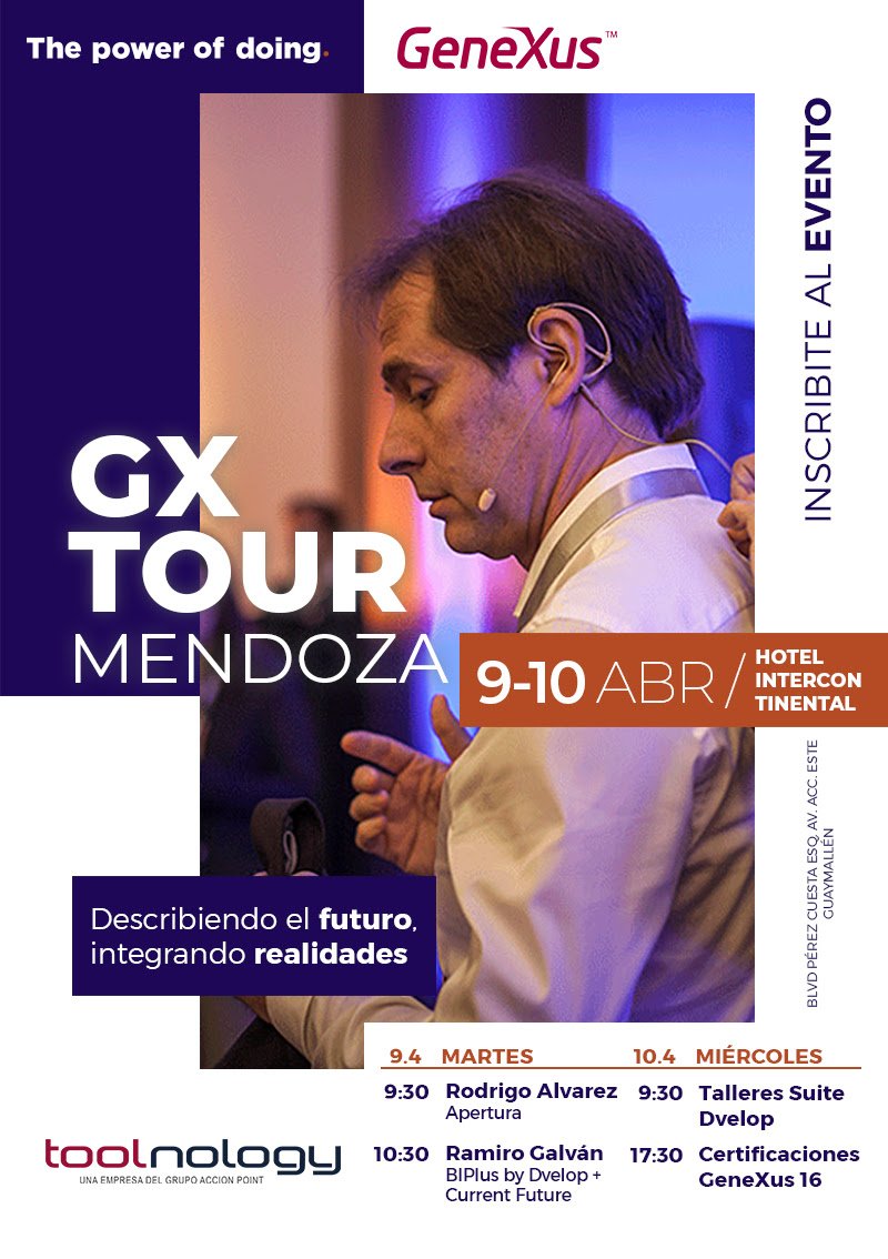 #Mendoza Ultimo día para inscribirte al GXTOUR ⚠️👨‍💻
Con la presencia de Rodrigo Alvarez y Ramiro Galvan vas a enterarte el estado de los avances de #GX16 
Te lo vas a perder? Inscribite 👉survey.zohopublic.com/zs/uxB3iE
