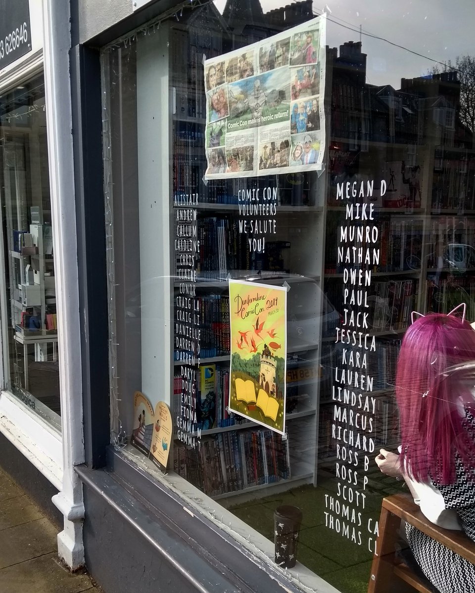 flushgorden's tweet photo. We all survived #dunfermlinecomiccon and our names have been inscribed in a window of honour in @lilshopofheroes rather than a wall of memorial. https://t.co/fes2rMxtBf