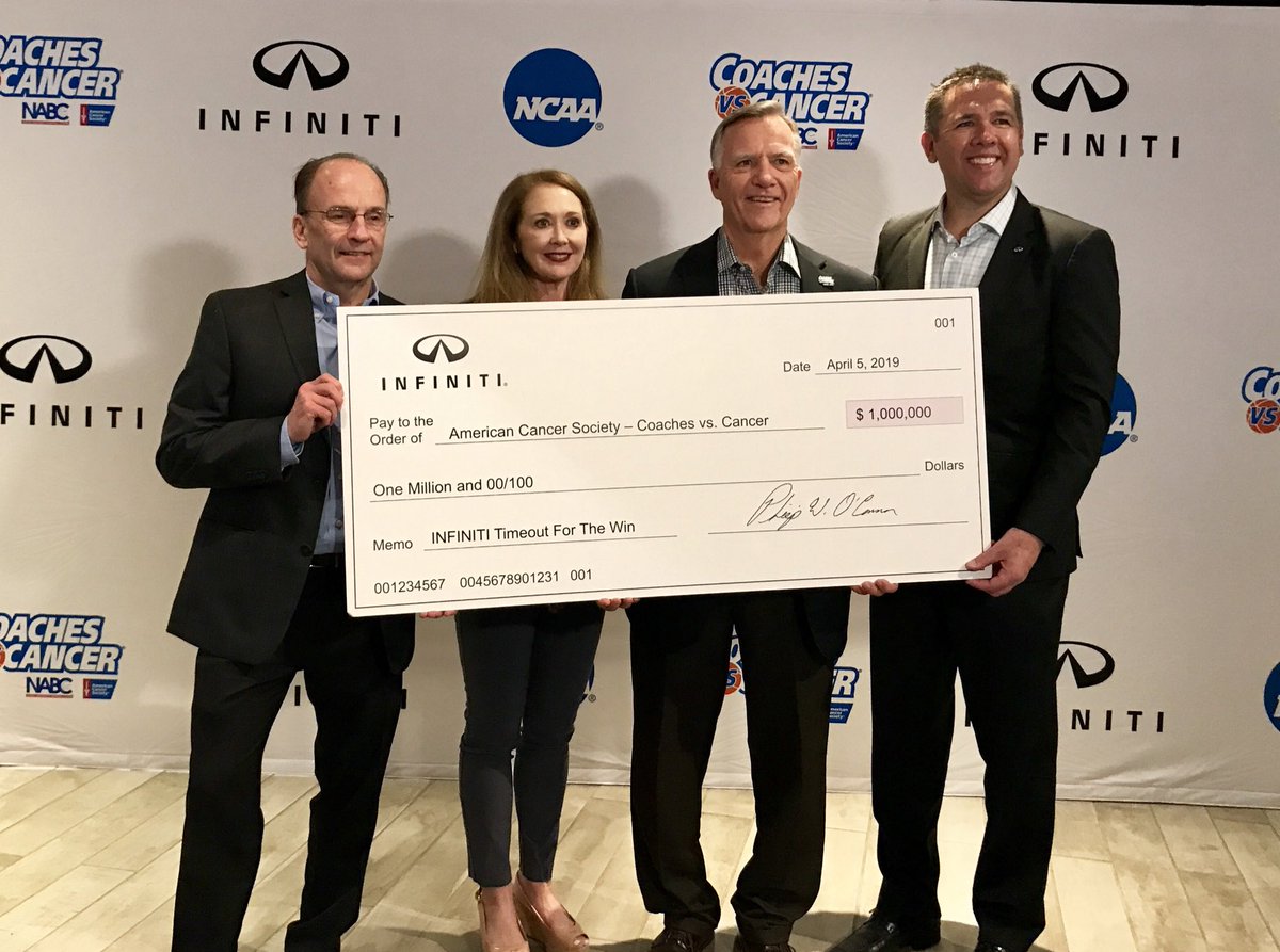 CoachesvsCancer's tweet photo. Today we are proud to accept a $1MM donation from @INFINITIUSA in support of #CoachesvsCancer. Thank you, INFINITI! #TimeOutFTW https://t.co/RC2QL3NdGd