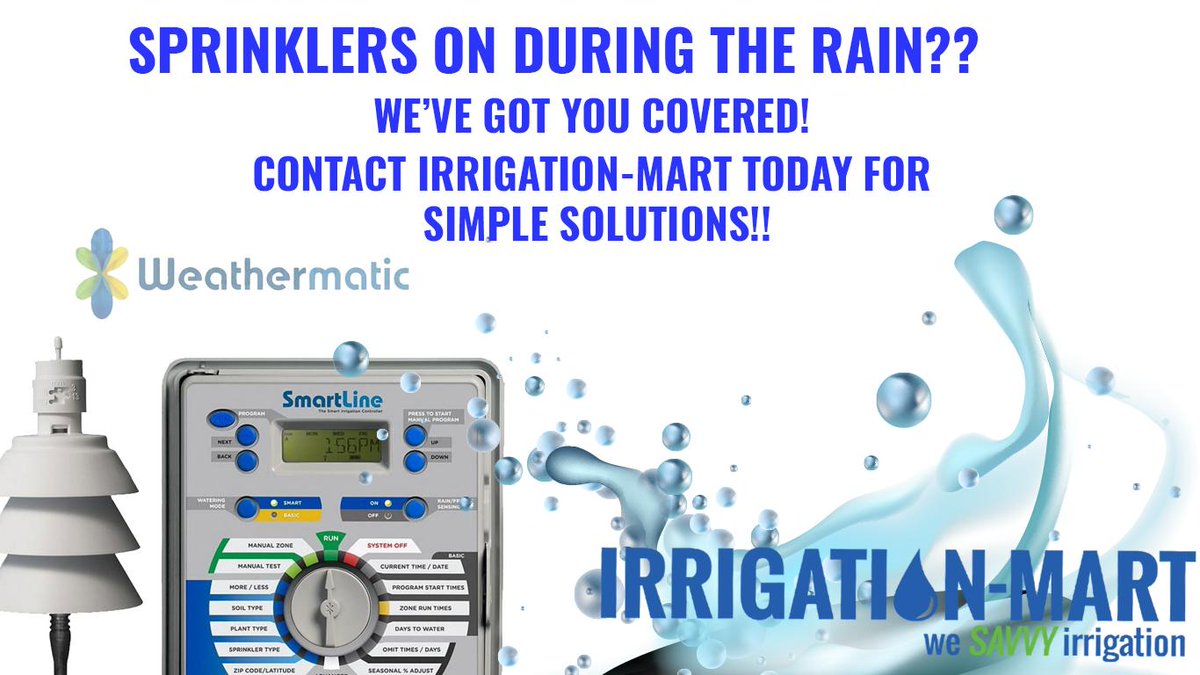 IrrigationMart's tweet photo. Too much rain? We can help with that too! Call today and see how simple solutions can save you money every year! #weathermatic #smartirrigation #landscaping https://t.co/8wuVeTS7bI