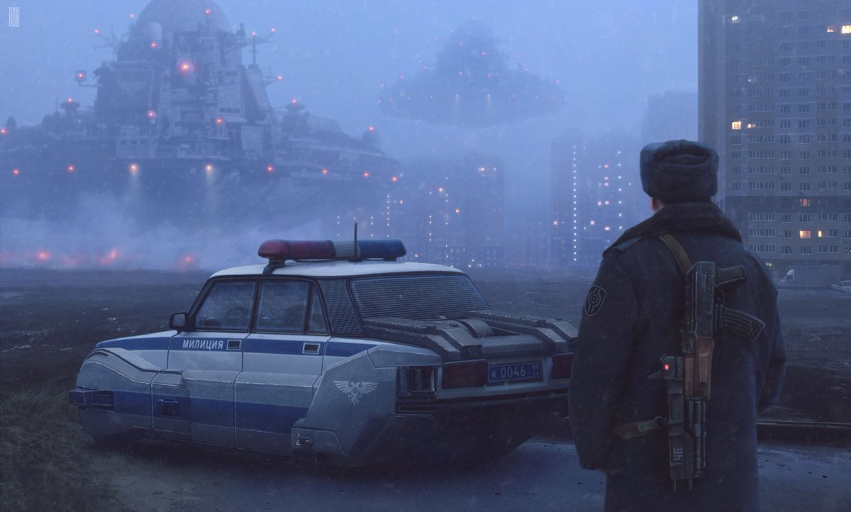 the_lentach's tweet photo. Художник Евгений Зубков представил серию артов «CARBONGRAD 1999».

В ней показана Россия конца 90-х из параллельной антиутопической реальности https://t.co/93Ur3cRNaf
