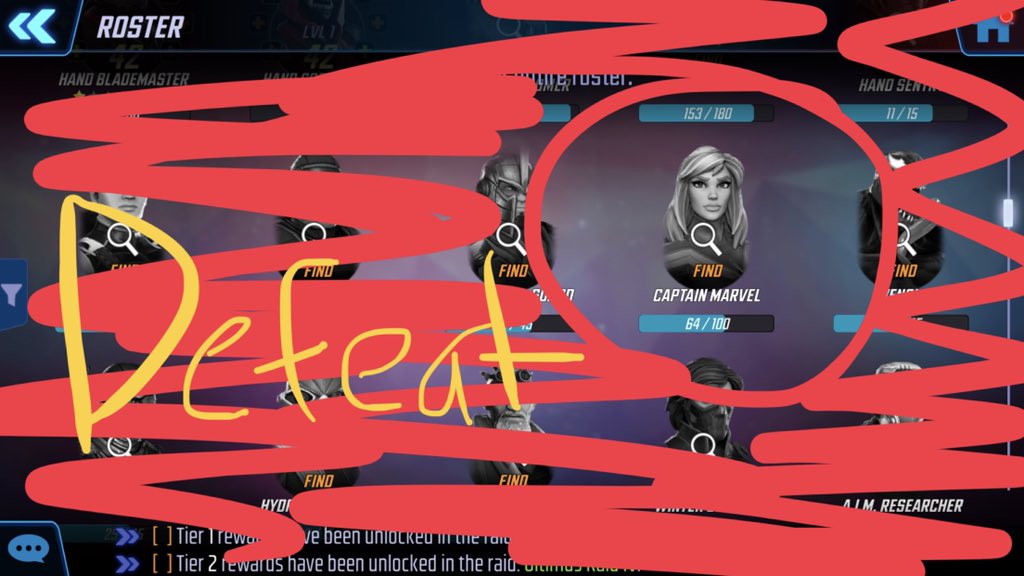 GeoIsAwesome78's tweet photo. @MarvelStrikeF Defeated by time!!! Please help me get the remaining shards for her #ilovecaptainmarvel #pleasehelp #MarvelStrikeForce https://t.co/dFNIpK7Xh3