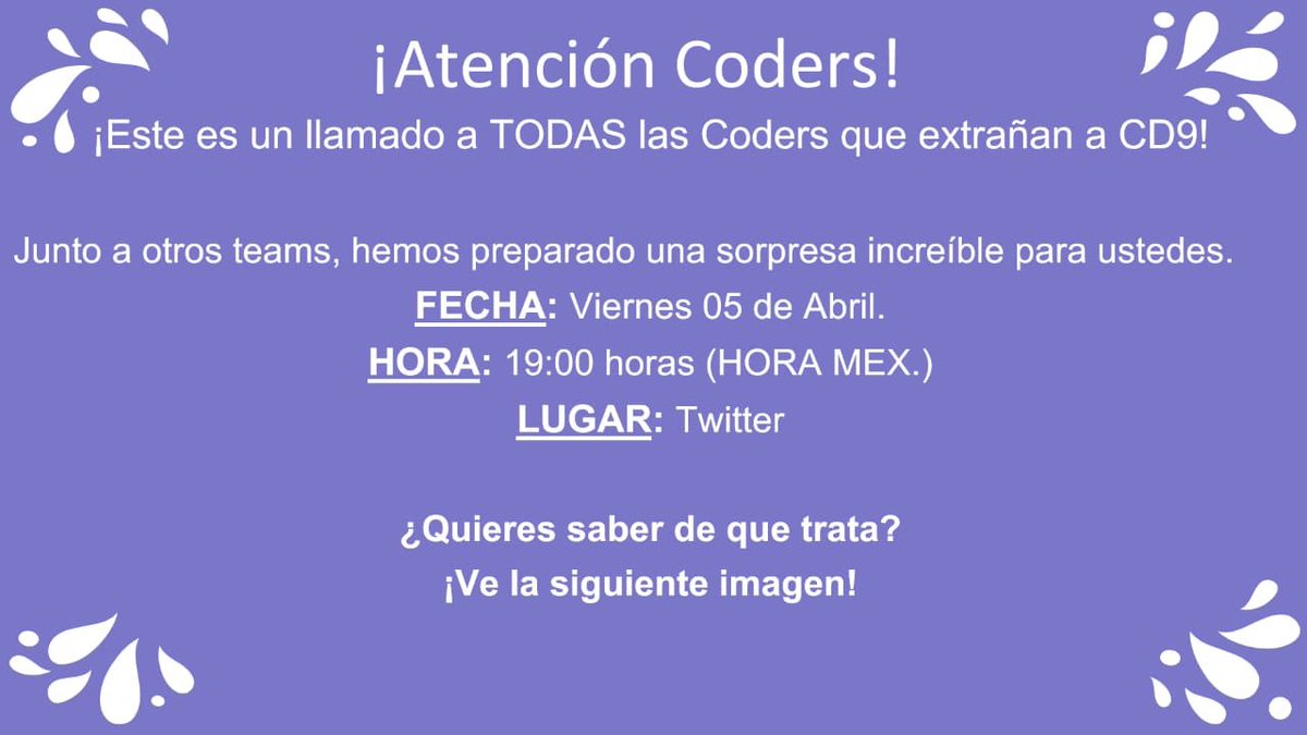 FansCD9Mx's tweet image. ¡AQUI ESTÁ LA SORPRESA! ‼️‼️
⚠️Necesitamos su apoyo #coders
Activen el #CODERPOWER 💪🏻
Y recuerden #ThePartyNeverEndsCD9
RT RT RT‼️
DIFUNDAN 💥