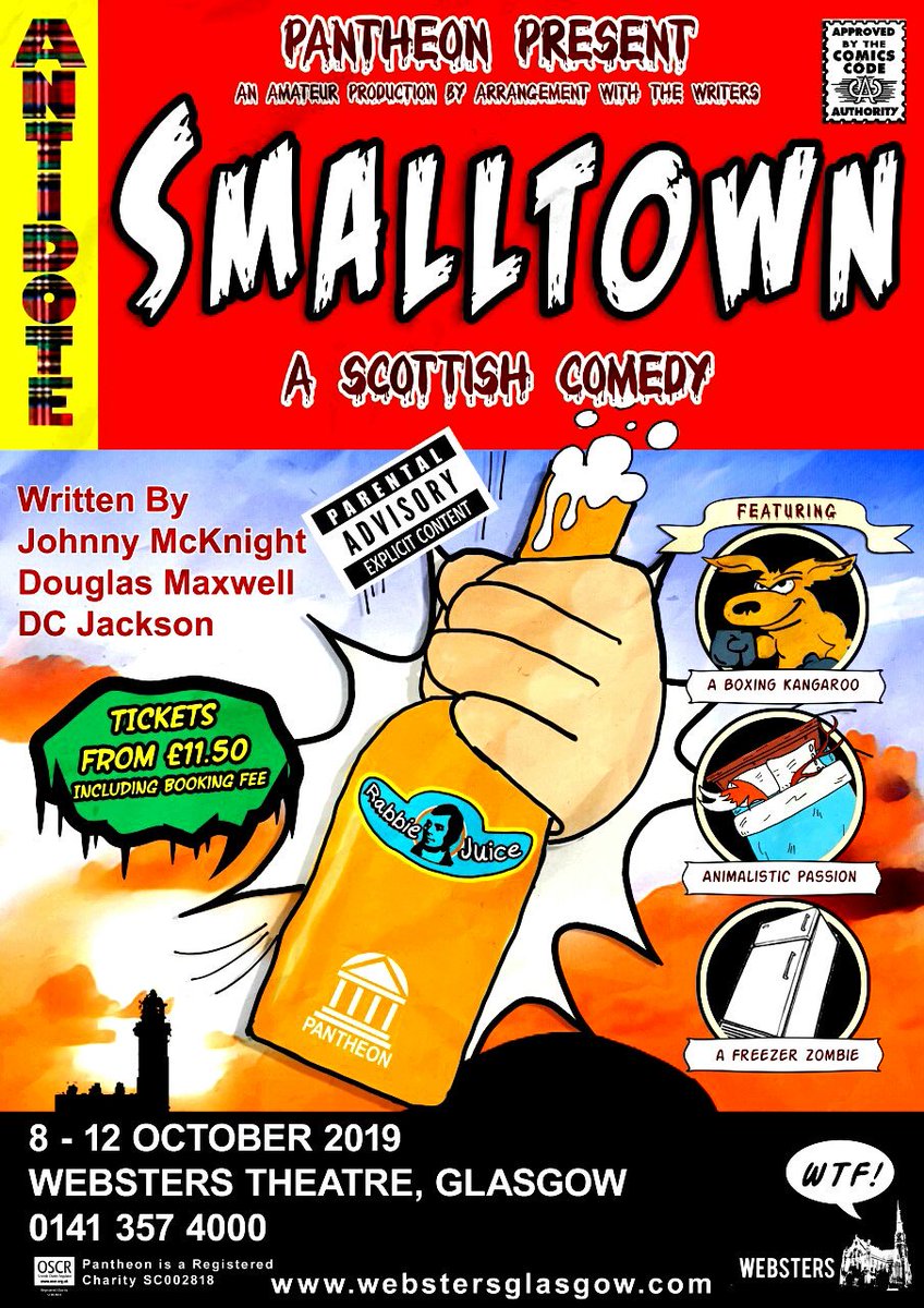 thepantheonclub's tweet photo. ***SHOW ANNOUNCEMENT***
The 3rd @pantheontheatre #Production for 2019 is...
The #quirky...
The #bizarre...
The #outrageously #twisted...
SMALLTOWN
#SMALLTOWN is a dark, dynamic and delightfully outrageous #Scottish comedy by Johnny McKnight, Douglas Maxwell and DC Jackson https://t.co/nRHcXuRk3J