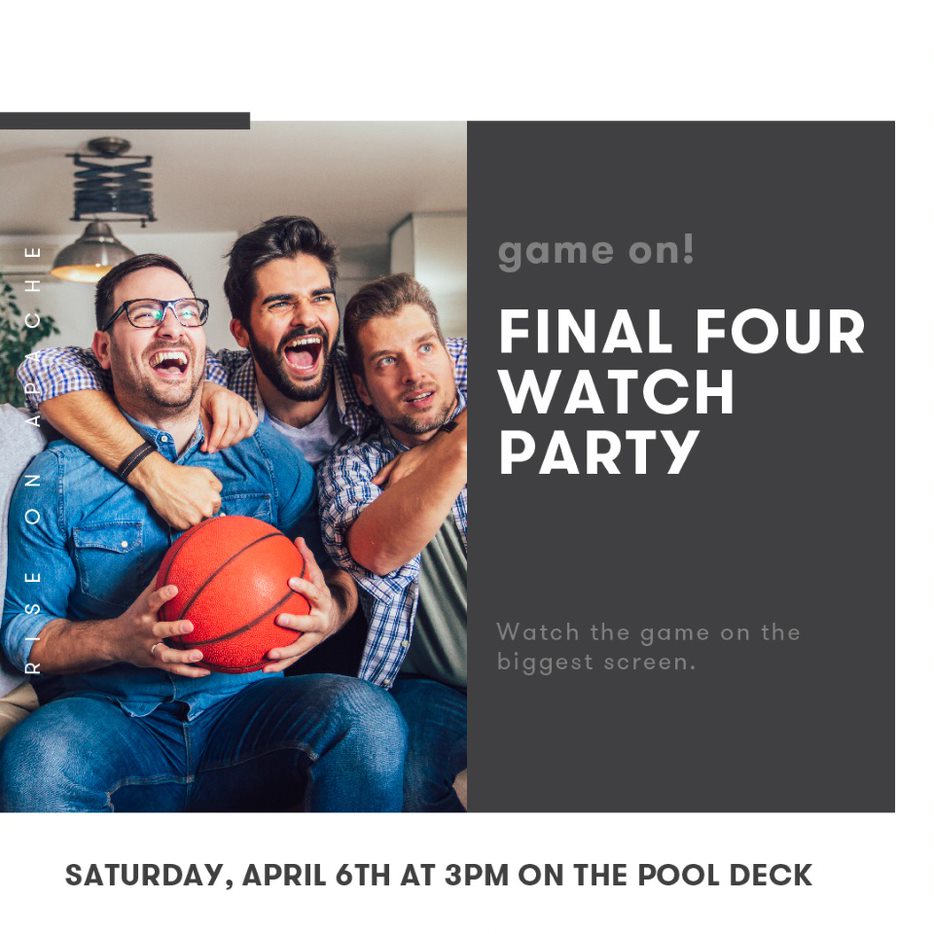 RiseOnApache's tweet photo. Come watch the game with us tomorrow! We'll have food, beverages and the game on the biggest screen in town! #RiseUp #FinalFour https://t.co/T1QaUOhX0c