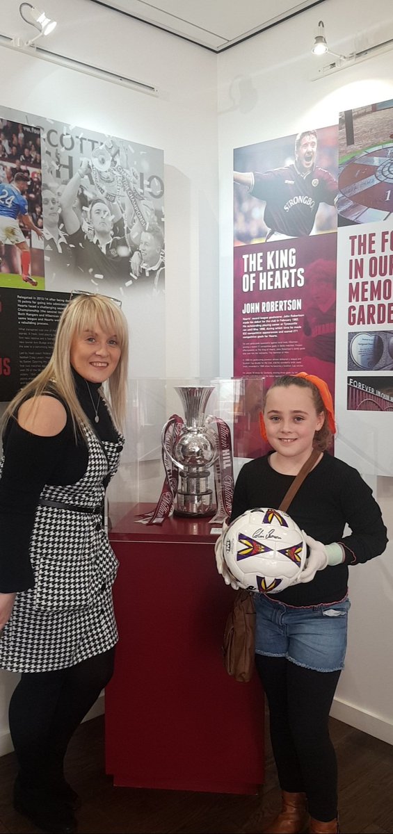 lynne_thomson2's tweet photo. Fab wee visit to see the tile up and to @JamTarts museum today. Staff were so nice and helpful. Rachel loved holding the match winning ball from cup final 1998 #family #dayout #juniorjambo #tynecastle #museum https://t.co/fPDP6dvmxv