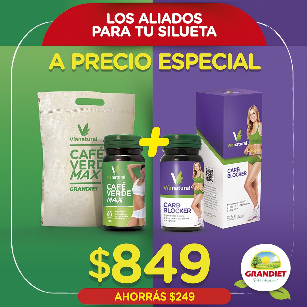 GRANDIET's tweet photo. ¡Aprovechá esta promo de combo para tu silueta, vigente en todas nuestras tiendas Grandiet!
#CarbBlocker + #CafeVerdeMax 🙌🏻

#VidaSana #VolvealoNatural #Grandiet https://t.co/7apzQCDyXe