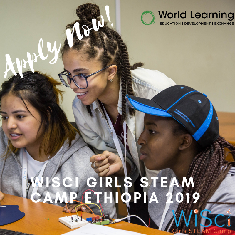 WorldLearning's tweet photo. The #WiSci2019 application is open until Sunday, April 14! High school girls aged 15 to 18 from the U.S. and #Ethiopia can apply for this incredible #STEAM camp in Ethiopia at https://t.co/QefrxpbIen! @GPatState https://t.co/Uxl2Y5hnIA