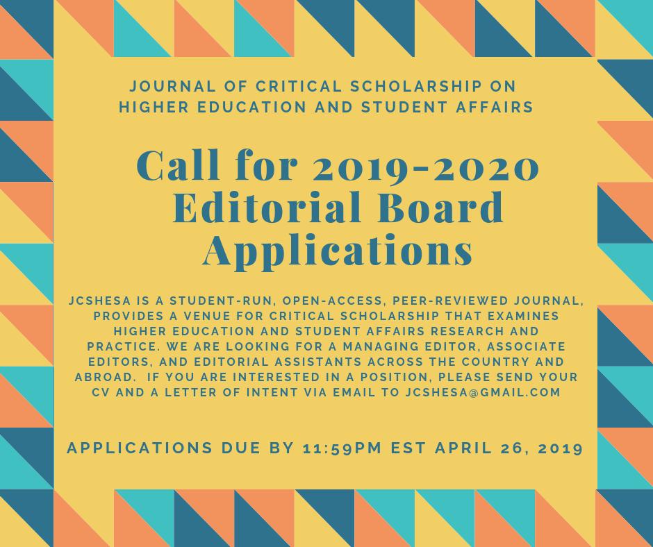 JCSHESA's tweet photo. Less than a month away until the application deadline! Materials, questions, and inquiries can be emailed to jcshesa@gmail.com. We look forward to your application! #highered #studentaffairs #jcshesa #socialjustice https://t.co/fyDPc5bttr