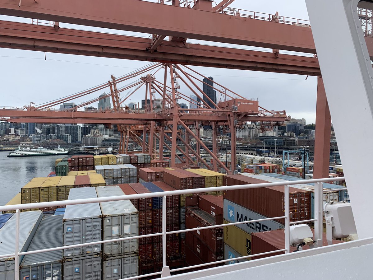 Still a <a href="/PortofSeattle/">Port of Seattle - ⚓️</a> Commissioner today and was proud to welcome <a href="/ZimShipping/">ZIMShipping</a> maiden voyage back to our harbor - supporting good-paying jobs and WA agriculture exports! Promise this vessel was fully docked when they let me touch the wheel!  #workingwaterfront <a href="/ILWUinWA/">ILWU WASHINGTON AREA DISTRICT COUNCIL</a>