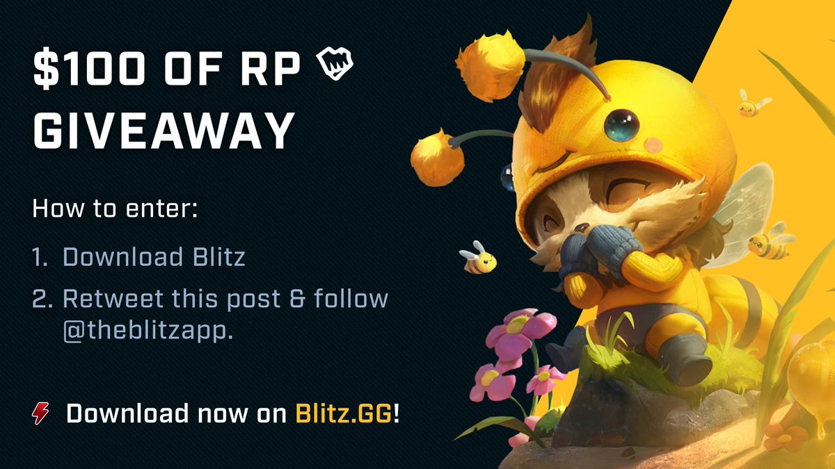 theblitzapp's tweet image. ITS GIVEAWAY TIME (all regions) - $100 worth of RP.

Follow, RT and download Blitz for free at Blitz.gg for entry. Giveaway open until 12th April 12:00 PT.

Good luck my dudes.