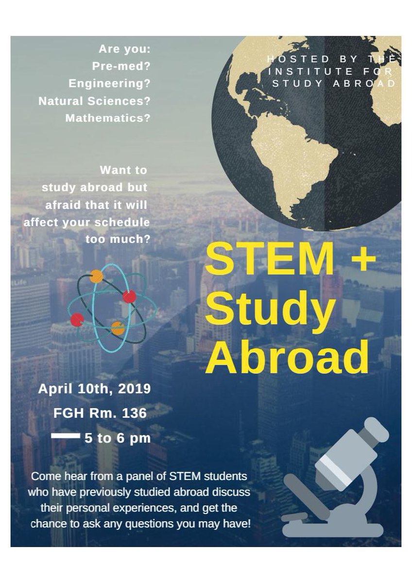 GEOVanderbilt's tweet photo. VU  @IFSAStudyAbroad Global Ambassadors have organized a STEM &amp; Study Abroad event - Come join us on 4/10 at 5pm at FGH 136! https://t.co/ZqCNKqssJU #anchordownabroad #studyabroad https://t.co/KjOH1JWtsZ