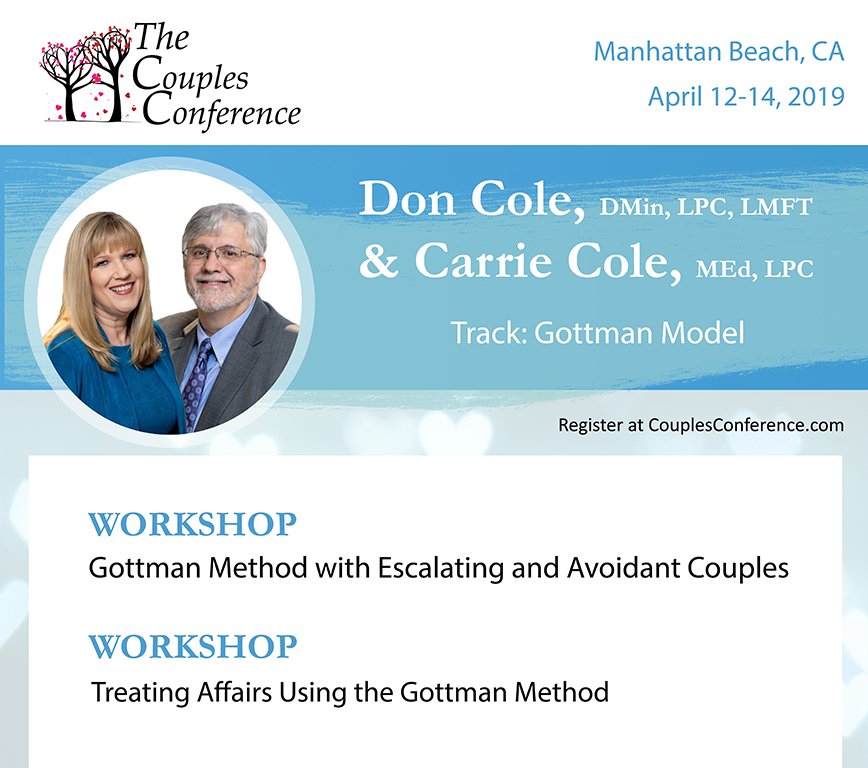 EricksonFound's tweet photo. Carrie & Don are master trainers in the Gottman method! At the Gottman Institute, Carrie is the director of research and Don is the clinical director. Their combined experience is more than 40 years working with couples.
Find out more about #CouplesCon at https://t.co/UUdyeixoBC https://t.co/yxQFdGCUCH