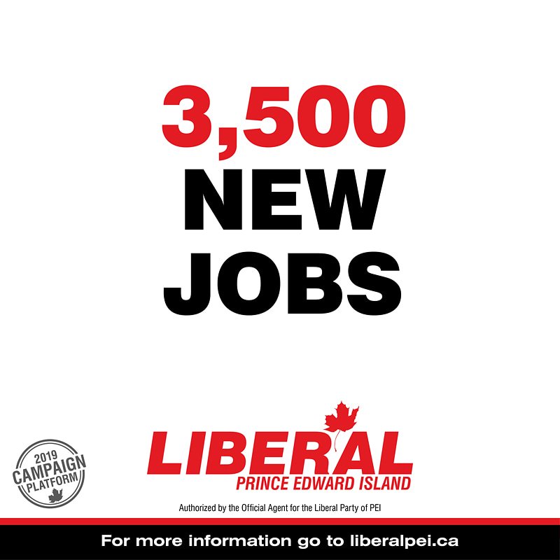 BREAKING: More Prince Edward Islanders are employed than ever before! Let's build on this achievement and create 3,500 more new jobs.

➡️ LiberalPEI.ca/jobs-plan-2019/

#SolidRecord #ClearPlan #peipoli