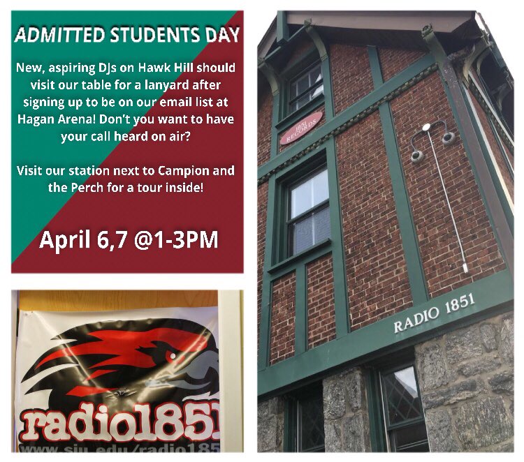 radio1851's tweet photo. Visit our table at Hagan Arena for Admitted Students Day to grab a lanyard and sign up! If you stop by our station next to Campion and the Perch, you can even get a tour inside and possibly even go on air! @SJUAdmissions @saintjosephs 
#HawkHillBound #BeAHawk #THWND https://t.co/8xdnKxlbwd