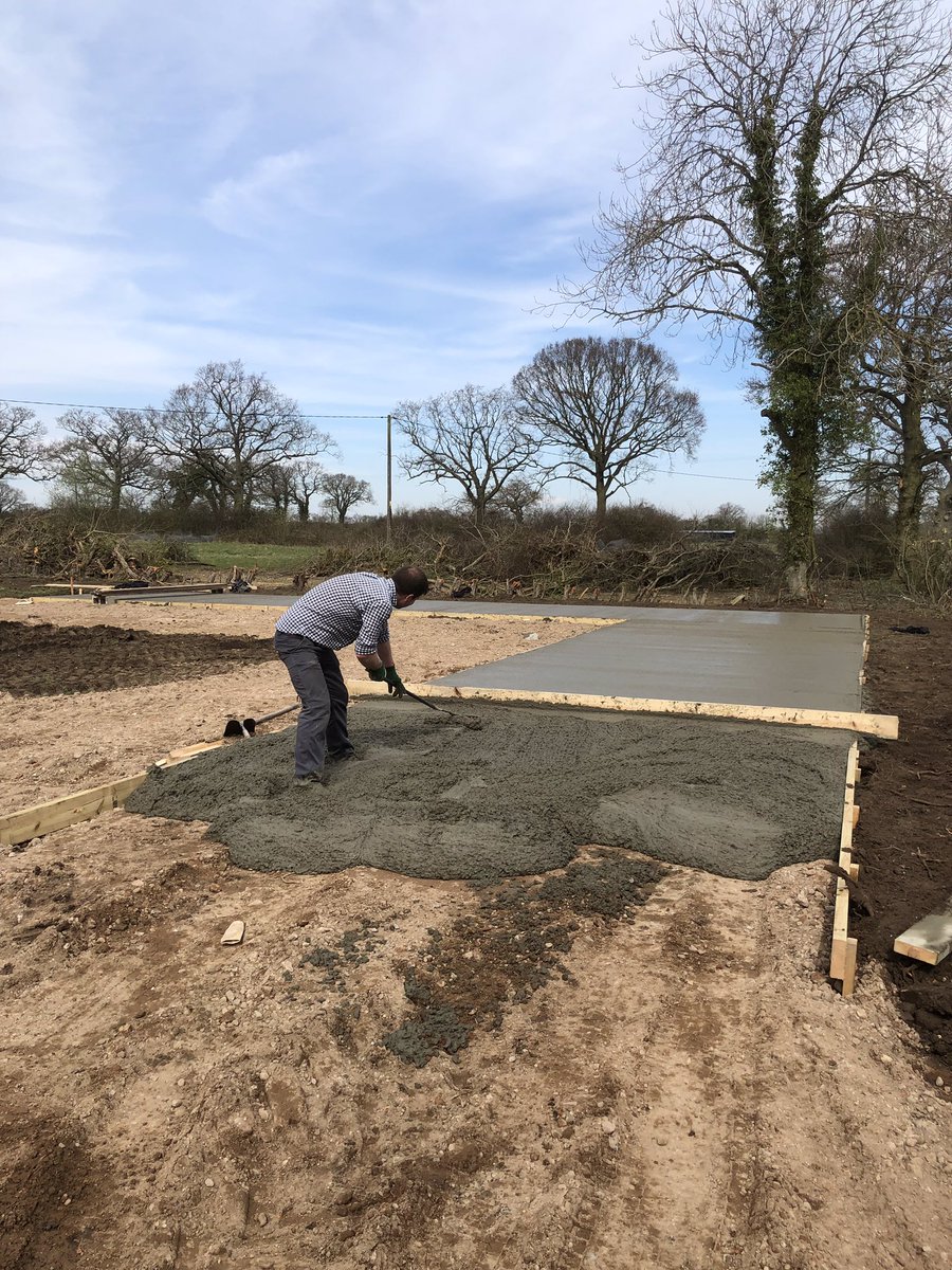 A rare photo of <a href="/fleming_duncan/">Duncan Fleming</a> at work, 18m cube of concrete laid today for a stable base as part of the renovation of an Estate property. <a href="/tombarne/">Tom Barne</a> #sotterleyestate