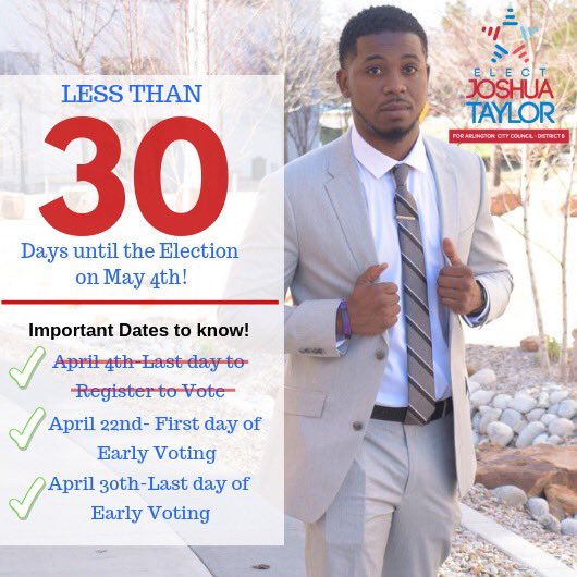 Ball’s in your court, and without you this isn’t possible! Please support and I mean genuinely, I need you to share this on your stories! If not I understand, but God has a bigger plan. Your turn, be the change.. Vote Joshua Taylor for Arlington City Council District 8 (At Large)