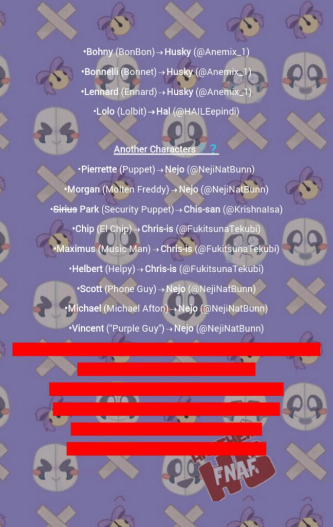 FHSAnotherStory's tweet photo. ACTUALIZACIÓN:

Parte 1:  Personajes oficiales + información sobre la serie.

•Los animatrónicos en los que se encuentran basados cada personaje pertenecen a Scott Cawthon©

•La historia está basada en #FHS la WebSerie de @/edd00chan y pertenecen al mismo universo.

#AnotherFHS https://t.co/s61fxwC1ee