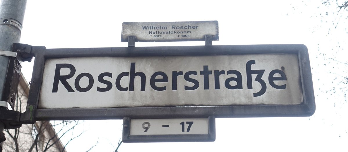 49a\\ There are more streets named after economists in Berlin. Since 1906, the district Charlottenburg has a Roscherstraße, named after Wilhelm Roscher (1817-1894), one of the founders of the historical school of economics. Roscher had studied for a short time in Berlin.