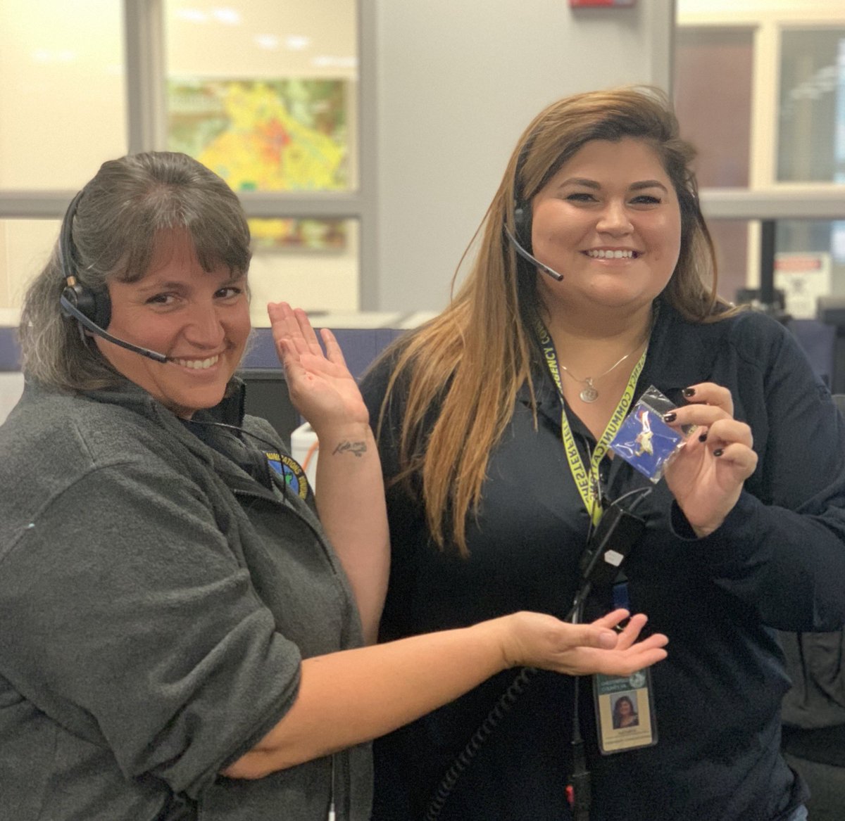 ECO Zawadzki was presented with the coveted stork pin for helping to deliver a healthy baby over the phone on April 1st. 👶🏼🥳#Congratulations #NoFoolin #911Life #IAM911