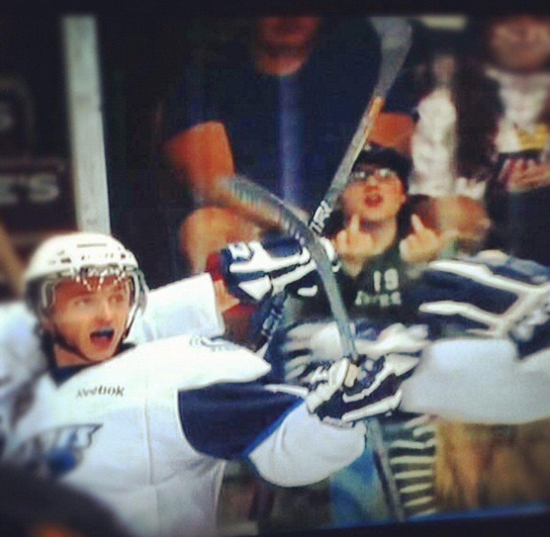 Good luck to <a href="/BladesHockey/">Saskatoon Blades</a> tonight! Glad to see that one of the best rivalries in junior hockey has reignited 🔥 Here’s a pic of a PA fan flipping me off - regular season 2013... can’t imagine what the hostility will be like tonight.
