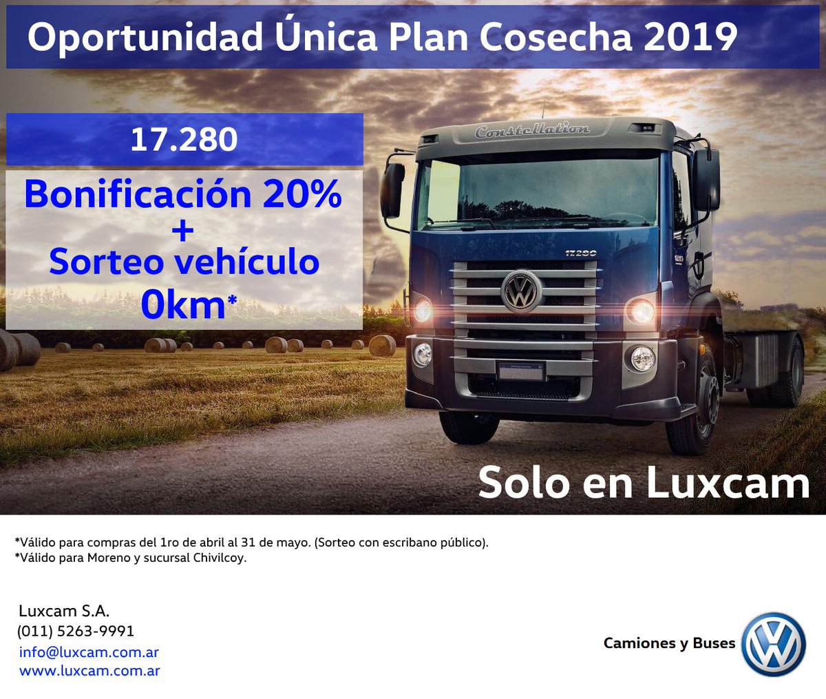 luxcamvw's tweet photo. En Luxcam comprando un camión entre el 1ro de abril y hasta el 31 de mayo participas automáticamente por el sorteo de un automóvil 0km.

#luxcam #vw #camionesybuses #sorteo0km #truck #oportunidad #truck #constellation https://t.co/3MeJcBQeH3