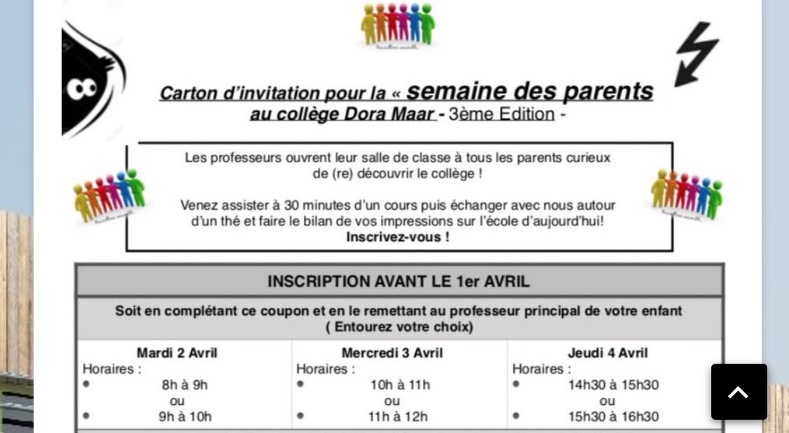 REPdoramaar's tweet photo. Au @clg_Dora_Maar, les profs ouvrent leur porte aux parents pr montrer comment se déroulent les cours. Initiative soutenue par direction, mise en place par coordo #REP, le dispositif a du succès puisqu’1 vingtaine de parents st déjà entrésen classe &amp;échangent ensuite #coeducation https://t.co/Fm1hwCQi2j