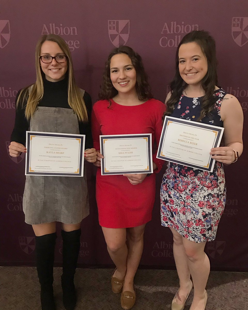 Earlier this week, three of our brothers were recognized at <a href="/albioncollege/">Albion College</a> 30th Annual Sleight Leadership Desserts!
•Kayla Sharp: Emerging Leader Award
•Shea Walsh: Outstanding New Member
•Rebecca Rizer: Brother of the Year
Congrats to all!🤩