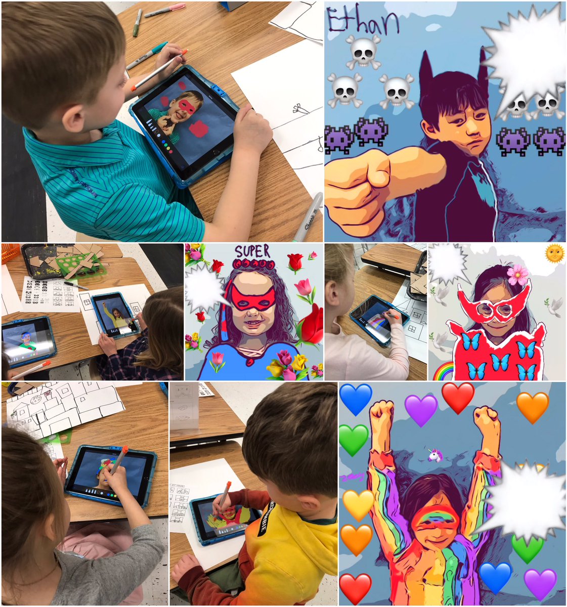 Lindsay Harrington (@naplsart) on Twitter photo The <a href="/naplselc/">New Albany ELC</a> kindergartners began working on Superhero Selfies in art starting this week as we dive into R Factor and their power to choose... Students created their costume using Markup and then used Clips to add the comic book filter and background emojis. The <a href="/naplselc/">New Albany ELC</a> kindergartners began working on Superhero Selfies in art starting this week as we dive into R Factor and their power to choose... Students created their costume using Markup and then used Clips to add the comic book filter and background emojis.