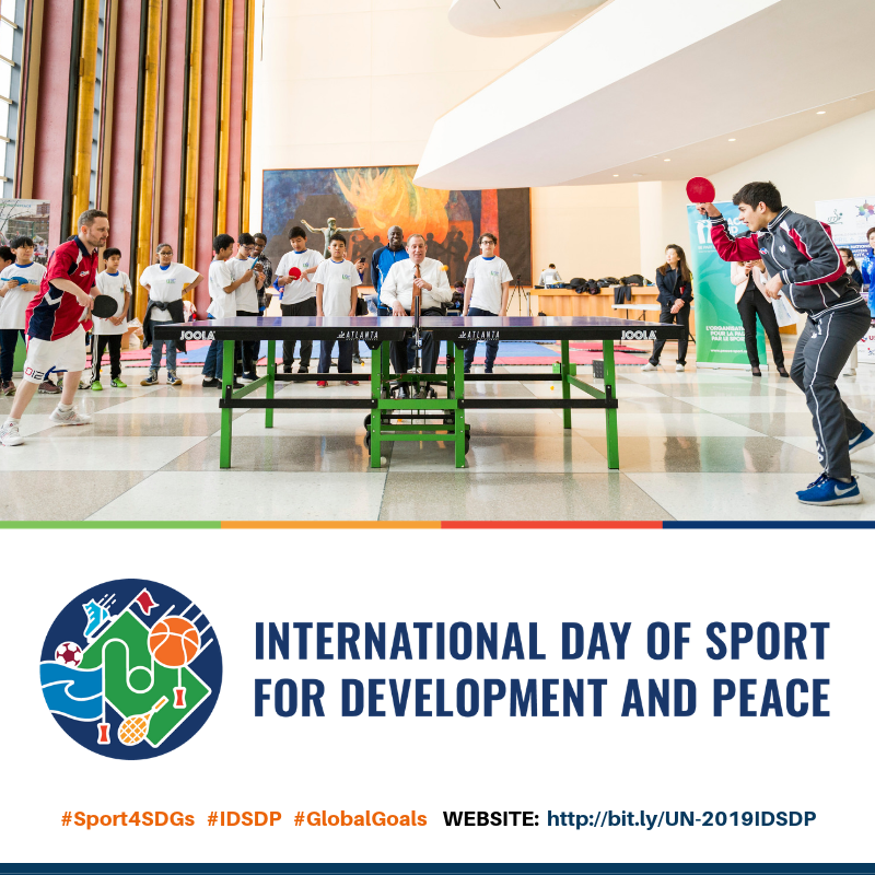 UN's tweet photo. On Saturday's Int'l Day of Sport for Development &amp; Peace, see how sport can promote peace, tolerance &amp; understanding by bringing people together: https://t.co/e5Zkbi0hNZ #IDSDP https://t.co/wWLTzylY71
