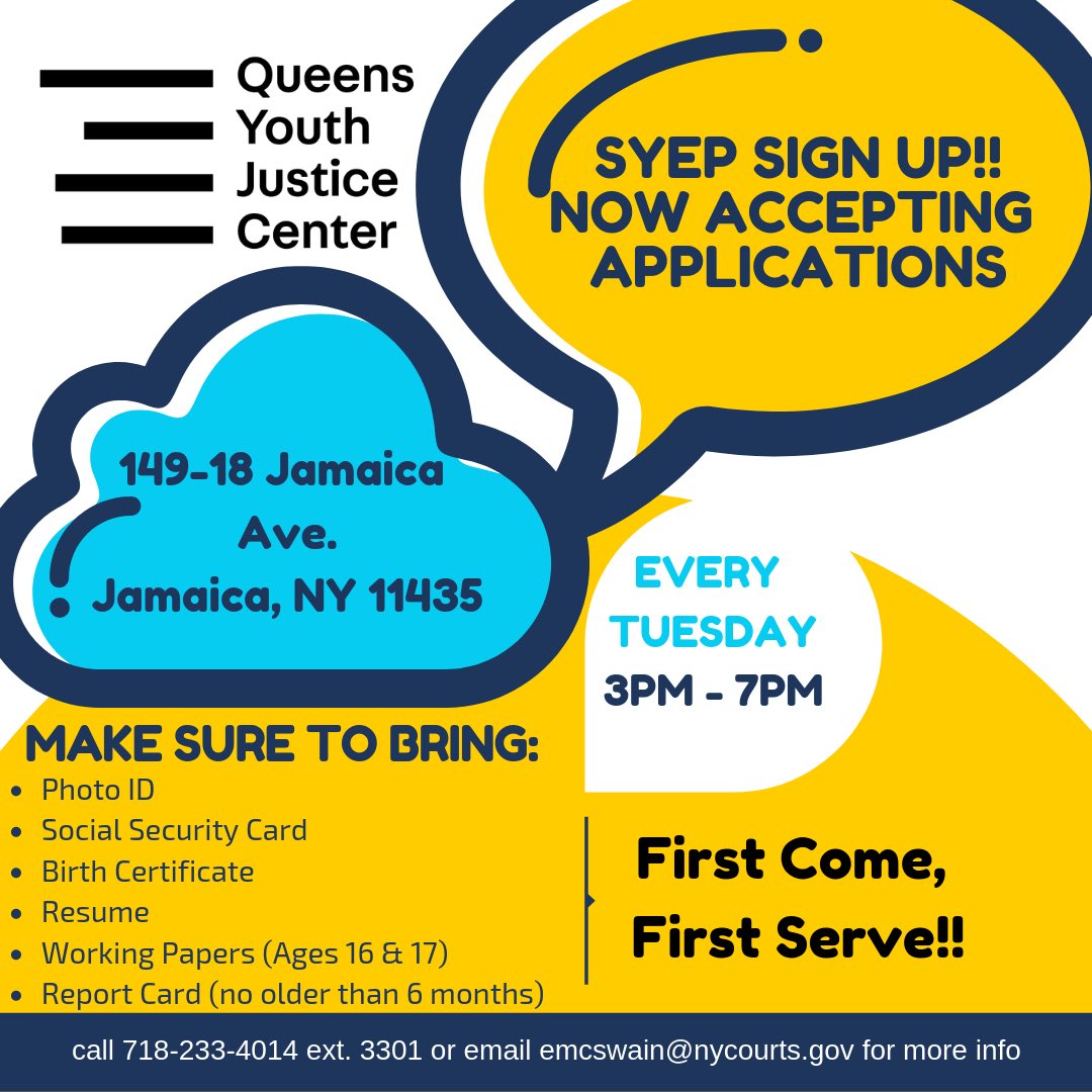 queenscjc's tweet photo. SYEP sign up starting this Tuesday!! https://t.co/SJf0p4lgdl