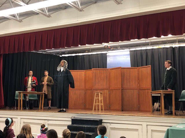 ExeterLSS's tweet photo. Another amazing opportunity sponsored by the Exeter Elementary PTO! TheatreEspresso presented The Boston Massacre to our grade 5 students. Thank you!! https://t.co/0fKPQRalEp