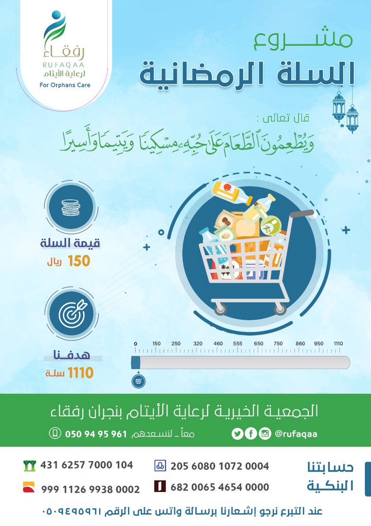 rufaqaa's tweet photo. (يَسْأَلُونَكَ مَاذَا يُنفِقُونَ ۖ قُلْ مَا أَنفَقْتُم مِّنْ خَيْرٍ فَلِلْوَالِدَيْنِ وَالْأَقْرَبِينَ وَالْيَتَامَىٰ وَالْمَسَاكِينِ وَابْنِ السَّبِيلِ ۗ وَمَا تَفْعَلُوا 
مِنْ خَيْرٍ فَإِنَّ اللَّهَ بِهِ عَلِيمٌ) .

#السلة_الرمضانية
#معاً_نسعدهم
#رفقاء5165 https://t.co/jiV6lkGndy